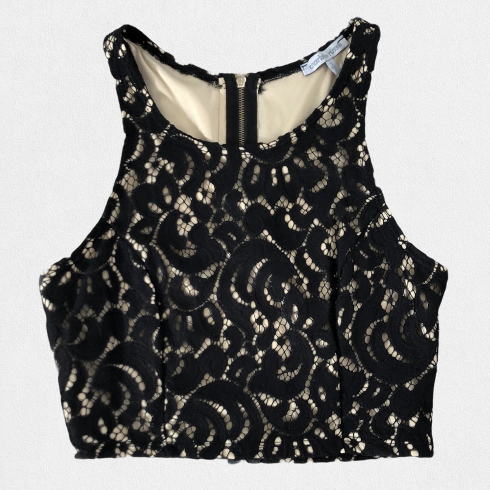 Black and Nude Lace Crop Top, Size S